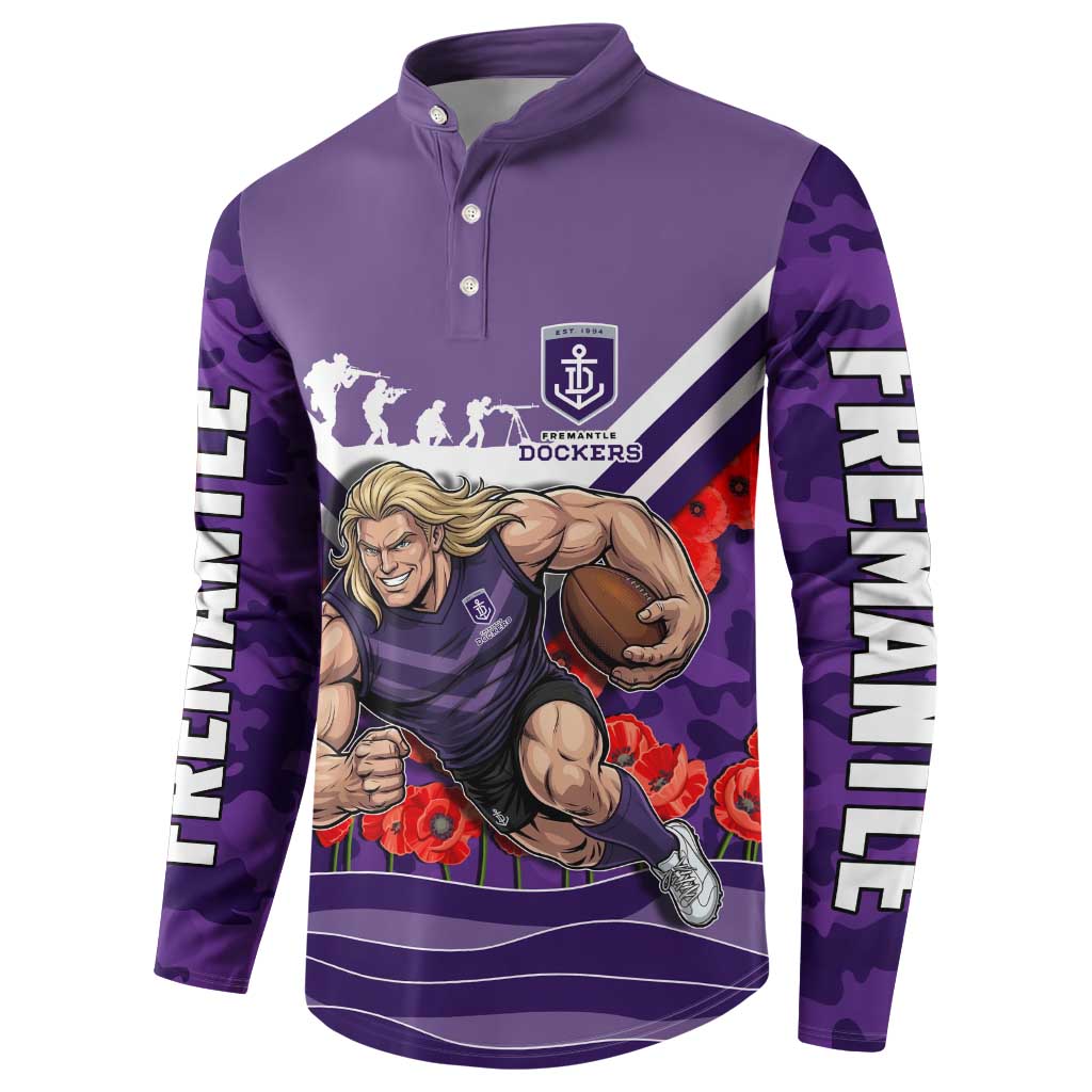 Personalised Fremantle Dockers ANZAC Button Sweatshirt Military Remembrance Australian Football Mascot Camouflage