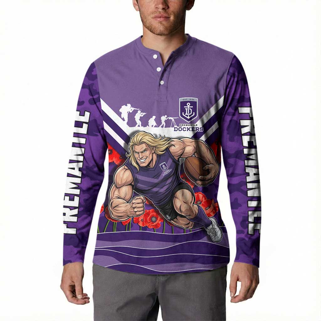 Personalised Fremantle Dockers ANZAC Button Sweatshirt Military Remembrance Australian Football Mascot Camouflage