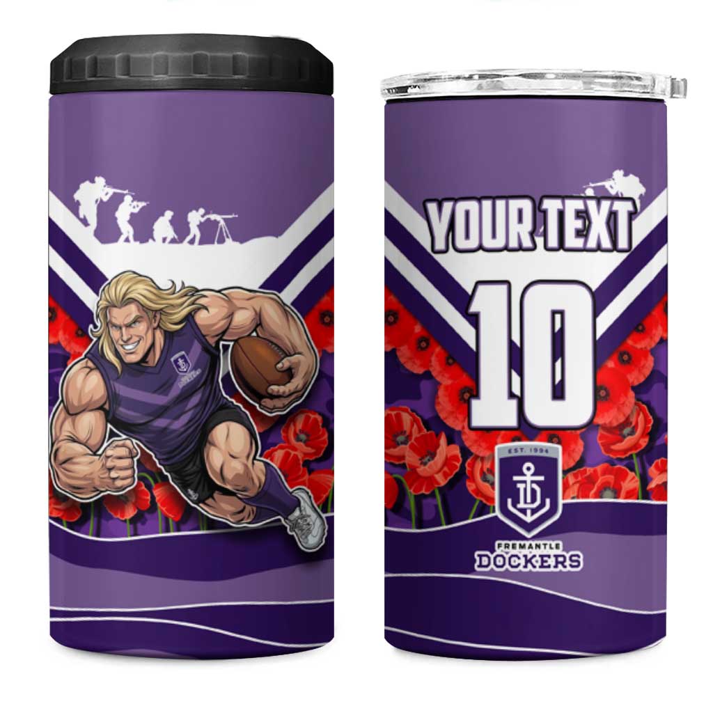 Personalised Fremantle Dockers ANZAC 4 in 1 Can Cooler Tumbler Military Remembrance Australian Football Mascot Camouflage