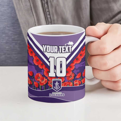 Personalised Fremantle Dockers ANZAC Ceramic Mug Military Remembrance Australian Football Mascot Camouflage