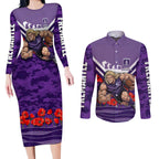 Personalised Fremantle Dockers ANZAC Couples Matching Long Sleeve Bodycon Dress and Long Sleeve Button Shirt Military Remembrance Australian Football Mascot Camouflage
