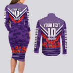 Personalised Fremantle Dockers ANZAC Couples Matching Long Sleeve Bodycon Dress and Long Sleeve Button Shirt Military Remembrance Australian Football Mascot Camouflage