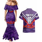 Personalised Fremantle Dockers ANZAC Couples Matching Mermaid Dress and Hawaiian Shirt Military Remembrance Australian Football Mascot Camouflage
