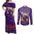 Personalised Fremantle Dockers ANZAC Couples Matching Off Shoulder Maxi Dress and Long Sleeve Button Shirt Military Remembrance Australian Football Mascot Camouflage