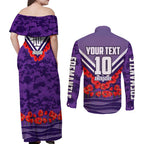 Personalised Fremantle Dockers ANZAC Couples Matching Off Shoulder Maxi Dress and Long Sleeve Button Shirt Military Remembrance Australian Football Mascot Camouflage