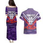 Personalised Fremantle Dockers ANZAC Couples Matching Puletasi and Hawaiian Shirt Military Remembrance Australian Football Mascot Camouflage