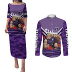 Personalised Fremantle Dockers ANZAC Couples Matching Puletasi and Long Sleeve Button Shirt Military Remembrance Australian Football Mascot Camouflage