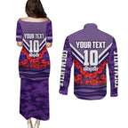 Personalised Fremantle Dockers ANZAC Couples Matching Puletasi and Long Sleeve Button Shirt Military Remembrance Australian Football Mascot Camouflage