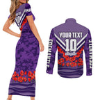 Personalised Fremantle Dockers ANZAC Couples Matching Short Sleeve Bodycon Dress and Long Sleeve Button Shirt Military Remembrance Australian Football Mascot Camouflage