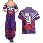 Personalised Fremantle Dockers ANZAC Couples Matching Summer Maxi Dress and Hawaiian Shirt Military Remembrance Australian Football Mascot Camouflage
