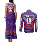 Personalised Fremantle Dockers ANZAC Couples Matching Tank Maxi Dress and Long Sleeve Button Shirt Military Remembrance Australian Football Mascot Camouflage