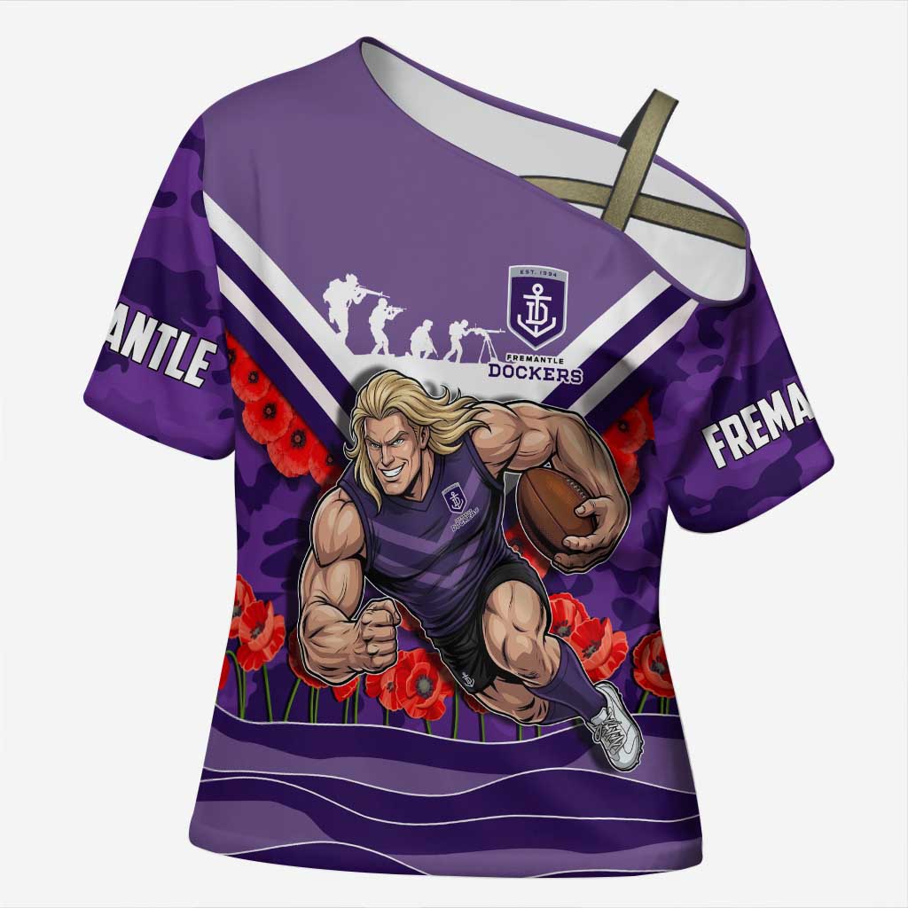 Personalised Fremantle Dockers ANZAC Cross Shoulder Shirt Military Remembrance Australian Football Mascot Camouflage