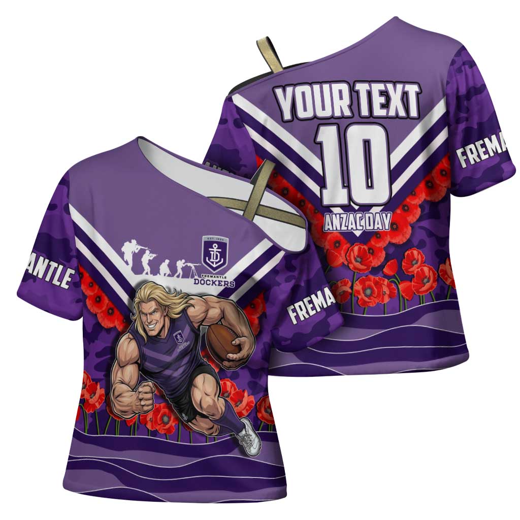 Personalised Fremantle Dockers ANZAC Cross Shoulder Shirt Military Remembrance Australian Football Mascot Camouflage