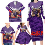 Personalised Fremantle Dockers ANZAC Family Matching Long Sleeve Bodycon Dress and Hawaiian Shirt Military Remembrance Australian Football Mascot Camouflage