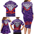 Personalised Fremantle Dockers ANZAC Family Matching Long Sleeve Bodycon Dress and Hawaiian Shirt Military Remembrance Australian Football Mascot Camouflage