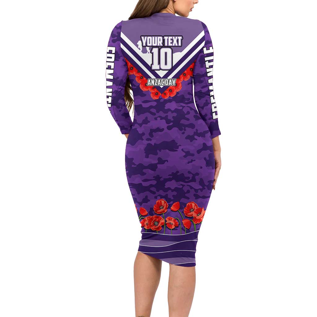 Personalised Fremantle Dockers ANZAC Family Matching Long Sleeve Bodycon Dress and Hawaiian Shirt Military Remembrance Australian Football Mascot Camouflage