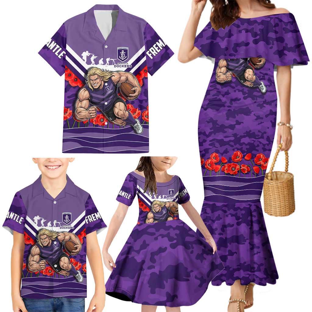 Personalised Fremantle Dockers ANZAC Family Matching Mermaid Dress and Hawaiian Shirt Military Remembrance Australian Football Mascot Camouflage