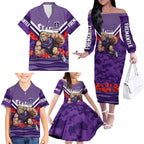 Personalised Fremantle Dockers ANZAC Family Matching Off The Shoulder Long Sleeve Dress and Hawaiian Shirt Military Remembrance Australian Football Mascot Camouflage