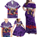 Personalised Fremantle Dockers ANZAC Family Matching Off Shoulder Maxi Dress and Hawaiian Shirt Military Remembrance Australian Football Mascot Camouflage
