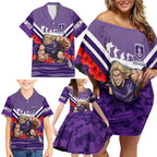 Personalised Fremantle Dockers ANZAC Family Matching Off Shoulder Short Dress and Hawaiian Shirt Military Remembrance Australian Football Mascot Camouflage