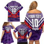 Personalised Fremantle Dockers ANZAC Family Matching Off Shoulder Short Dress and Hawaiian Shirt Military Remembrance Australian Football Mascot Camouflage