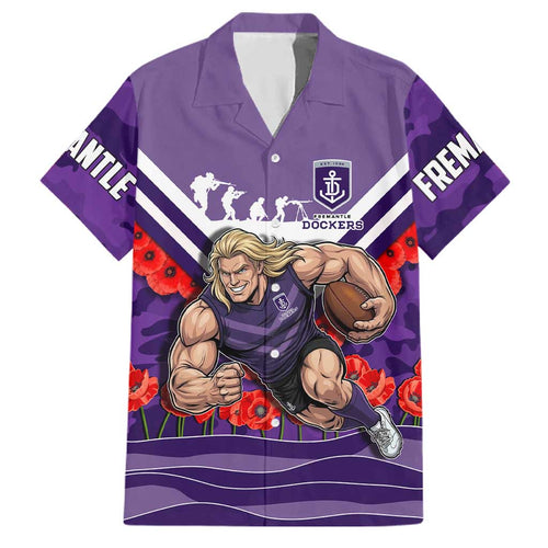 Personalised Fremantle Dockers ANZAC Family Matching Off Shoulder Short Dress and Hawaiian Shirt Military Remembrance Australian Football Mascot Camouflage