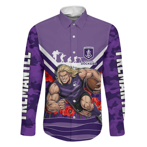 Personalised Fremantle Dockers ANZAC Family Matching Off Shoulder Short Dress and Hawaiian Shirt Military Remembrance Australian Football Mascot Camouflage
