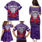Personalised Fremantle Dockers ANZAC Family Matching Puletasi and Hawaiian Shirt Military Remembrance Australian Football Mascot Camouflage