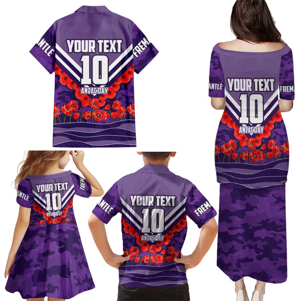 Personalised Fremantle Dockers ANZAC Family Matching Puletasi and Hawaiian Shirt Military Remembrance Australian Football Mascot Camouflage