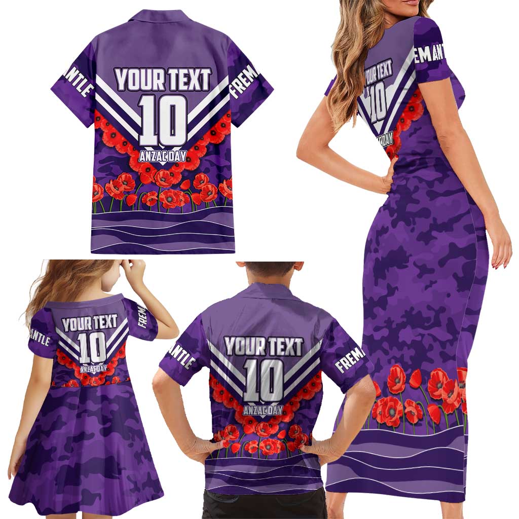 Personalised Fremantle Dockers ANZAC Family Matching Short Sleeve Bodycon Dress and Hawaiian Shirt Military Remembrance Australian Football Mascot Camouflage