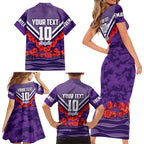 Personalised Fremantle Dockers ANZAC Family Matching Short Sleeve Bodycon Dress and Hawaiian Shirt Military Remembrance Australian Football Mascot Camouflage