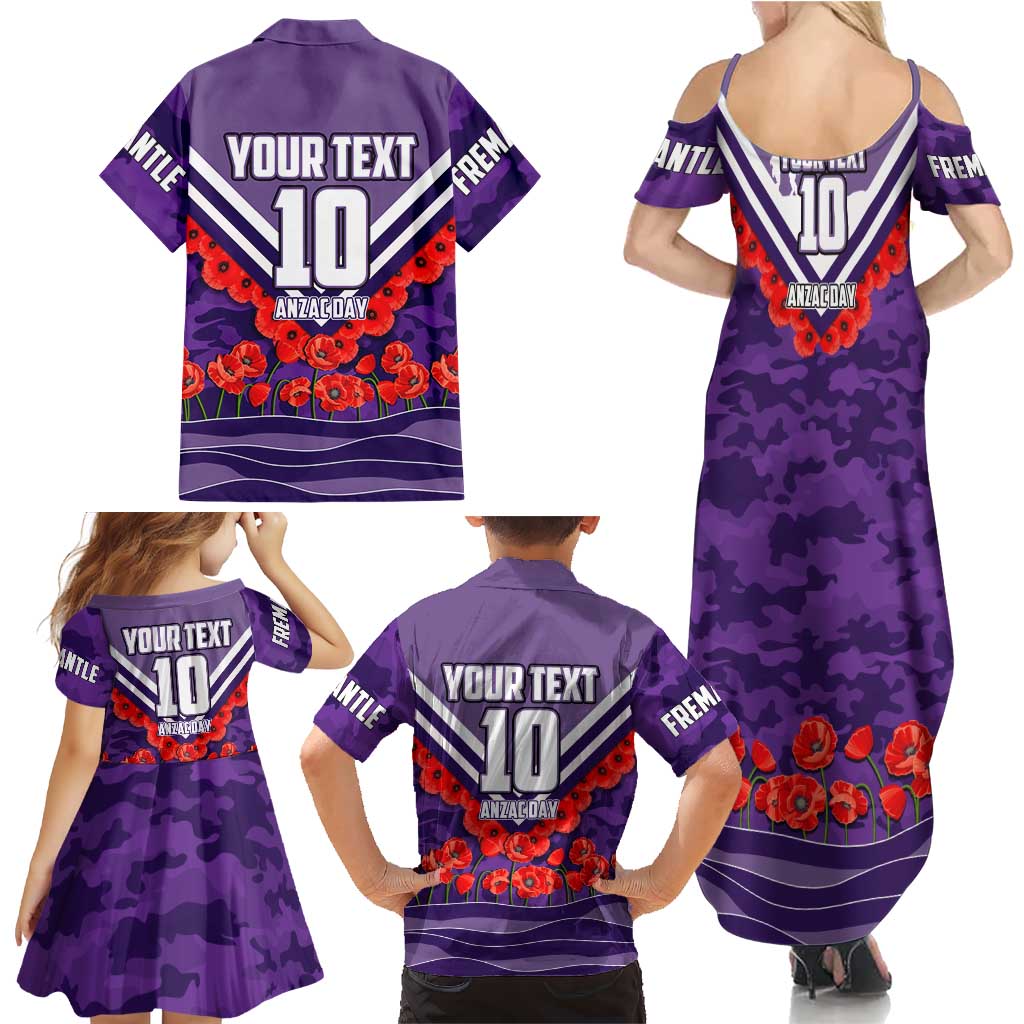 Personalised Fremantle Dockers ANZAC Family Matching Summer Maxi Dress and Hawaiian Shirt Military Remembrance Australian Football Mascot Camouflage