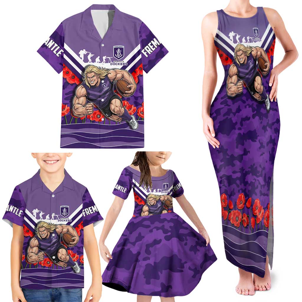 Personalised Fremantle Dockers ANZAC Family Matching Tank Maxi Dress and Hawaiian Shirt Military Remembrance Australian Football Mascot Camouflage