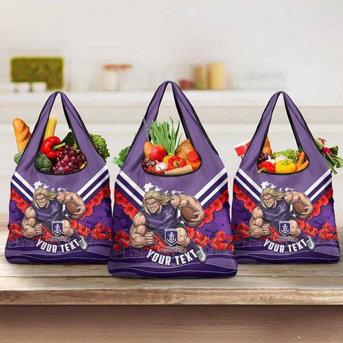 Personalised Fremantle Dockers ANZAC Grocery Bag Military Remembrance Australian Football Mascot Camouflage