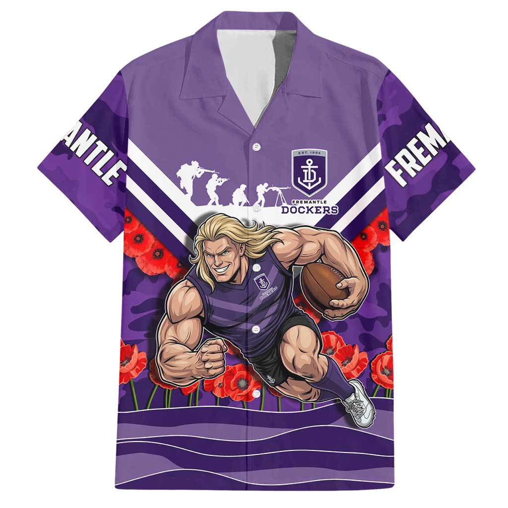 Personalised Fremantle Dockers ANZAC Hawaiian Shirt Military Remembrance Australian Football Mascot Camouflage