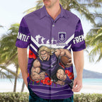 Personalised Fremantle Dockers ANZAC Hawaiian Shirt Military Remembrance Australian Football Mascot Camouflage
