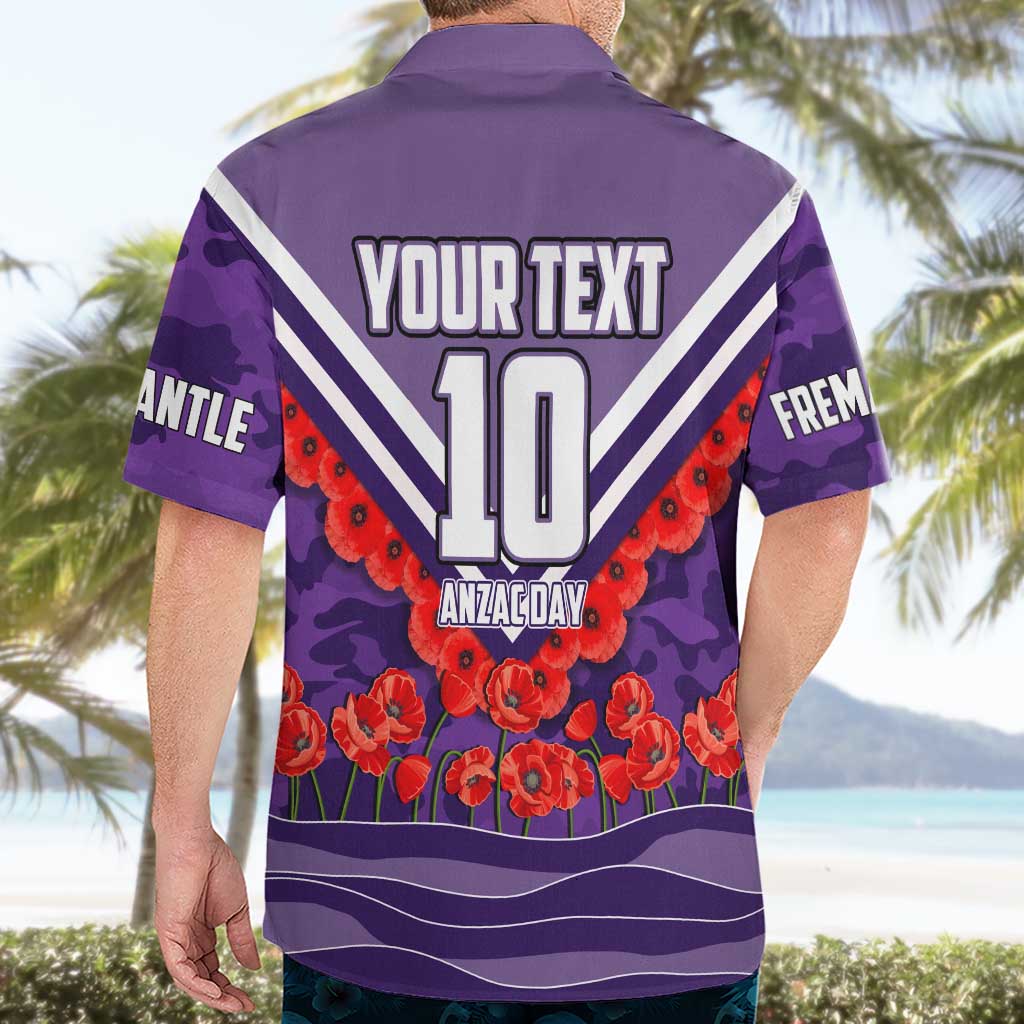 Personalised Fremantle Dockers ANZAC Hawaiian Shirt Military Remembrance Australian Football Mascot Camouflage