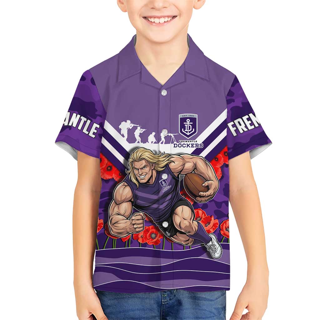 Personalised Fremantle Dockers ANZAC Hawaiian Shirt Military Remembrance Australian Football Mascot Camouflage