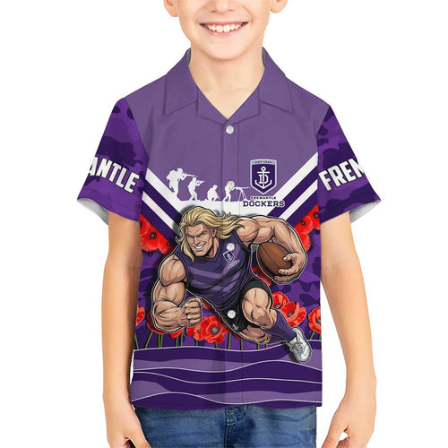Personalised Fremantle Dockers ANZAC Hawaiian Shirt Military Remembrance Australian Football Mascot Camouflage
