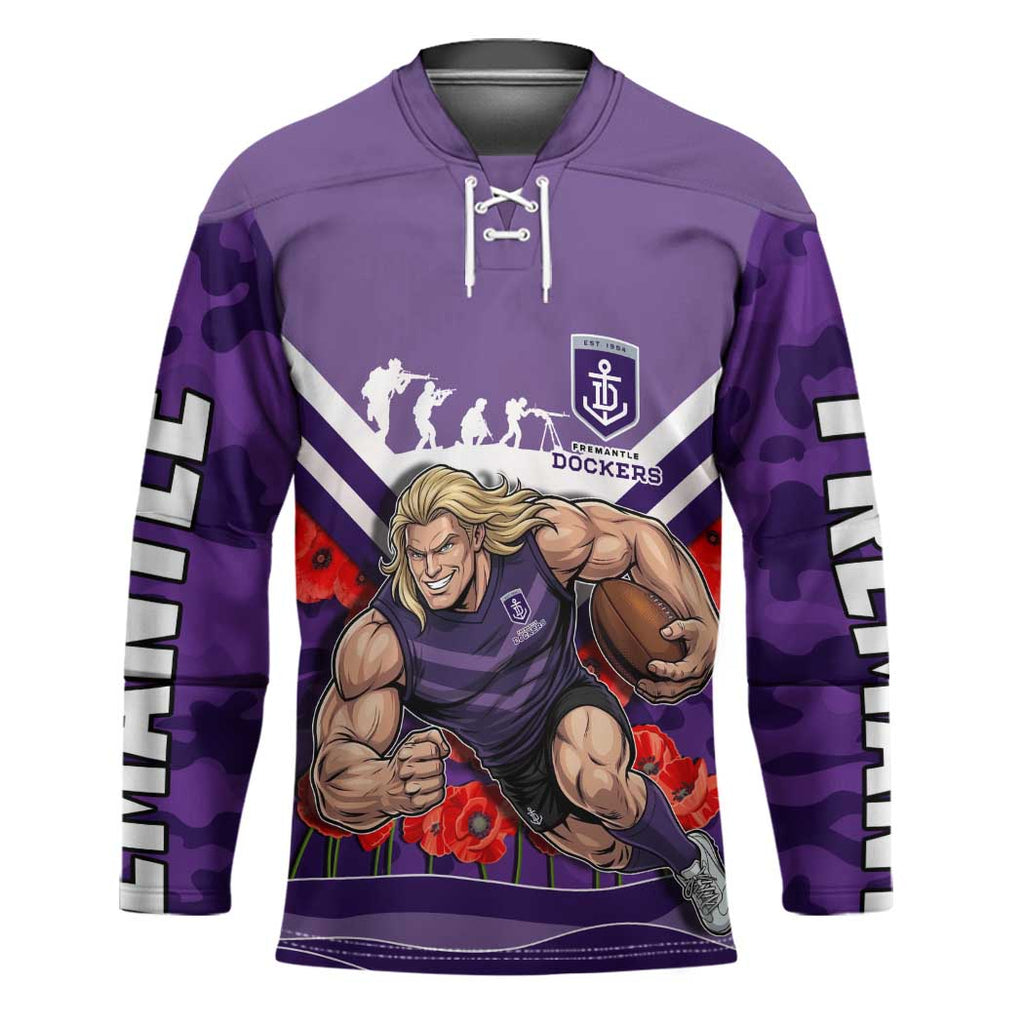 Personalised Fremantle Dockers ANZAC Hockey Jersey Military Remembrance Australian Football Mascot Camouflage