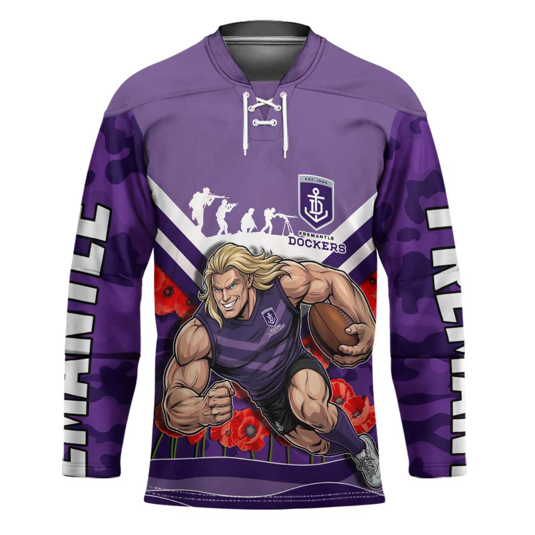 Personalised Fremantle Dockers ANZAC Hockey Jersey Military Remembrance Australian Football Mascot Camouflage