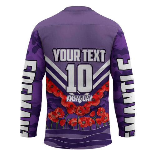 Personalised Fremantle Dockers ANZAC Hockey Jersey Military Remembrance Australian Football Mascot Camouflage