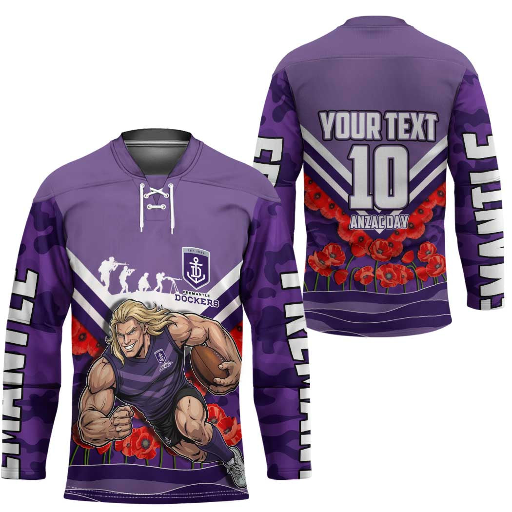 Personalised Fremantle Dockers ANZAC Hockey Jersey Military Remembrance Australian Football Mascot Camouflage