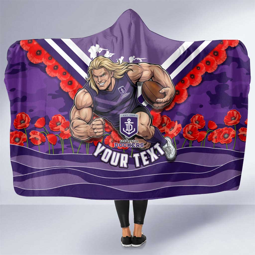 Personalised Fremantle Dockers ANZAC Hooded Blanket Military Remembrance Australian Football Mascot Camouflage