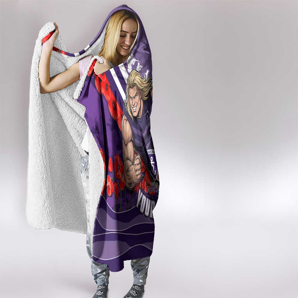 Personalised Fremantle Dockers ANZAC Hooded Blanket Military Remembrance Australian Football Mascot Camouflage