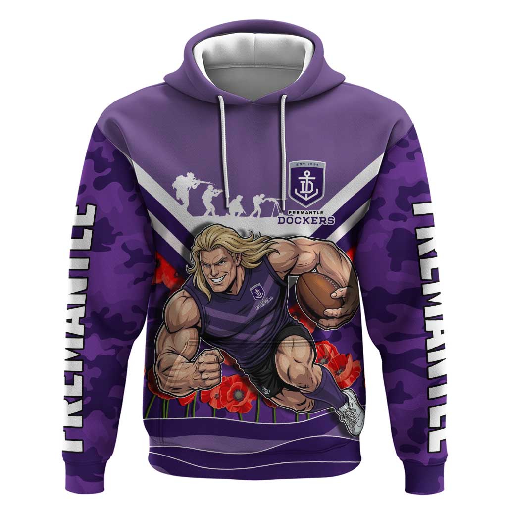 Personalised Fremantle Dockers ANZAC Hoodie Military Remembrance Australian Football Mascot Camouflage
