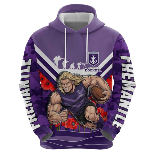 Personalised Fremantle Dockers ANZAC Hoodie Military Remembrance Australian Football Mascot Camouflage