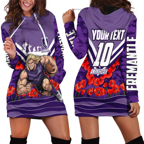 Personalised Fremantle Dockers ANZAC Hoodie Dress Military Remembrance Australian Football Mascot Camouflage
