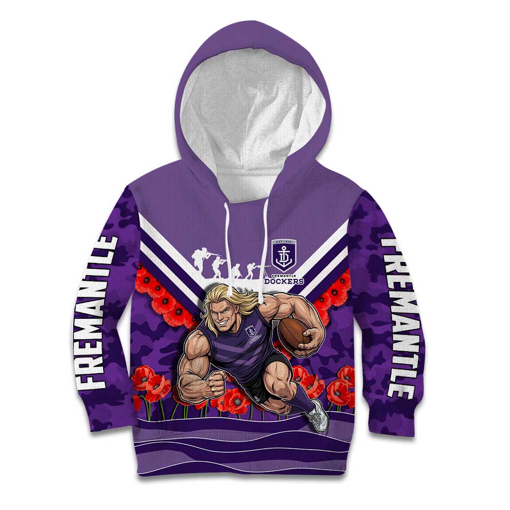 Personalised Fremantle Dockers ANZAC Kid Hoodie Military Remembrance Australian Football Mascot Camouflage