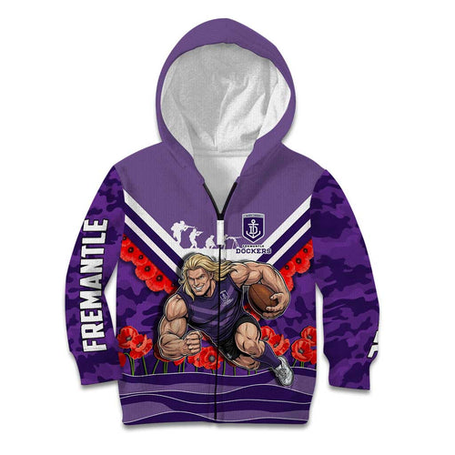 Personalised Fremantle Dockers ANZAC Kid Hoodie Military Remembrance Australian Football Mascot Camouflage